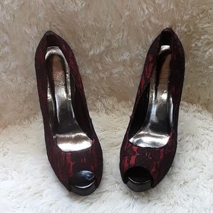 Sexy Red & Black Lace Heels